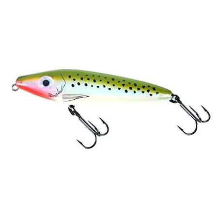 Mirrolure CEye Pro Dog Jr Surface Walker, 4, 34 Oz, 3D Eyes, Moss BackPearl BellySilver C85MR-TROUT